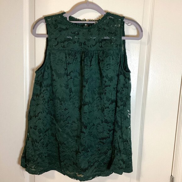 Zac & Racheal Women's Sleeveless Green Lace Top Size S Loose Fit Lined Festive - Picture 1 of 9
